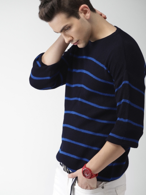 

Harvard Men Navy Blue Striped Pullover