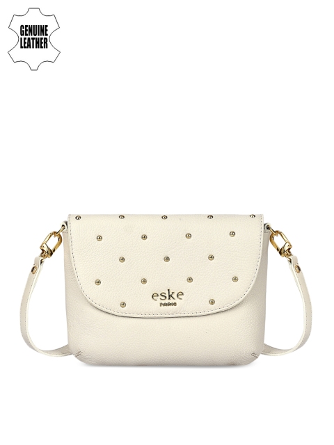 

Eske Women White Solid Leather Sling Bag