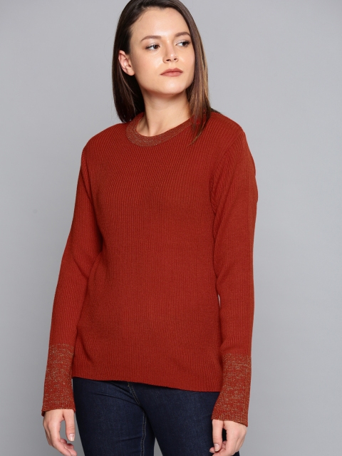 

Chemistry Women Red Solid Lurex Sweater