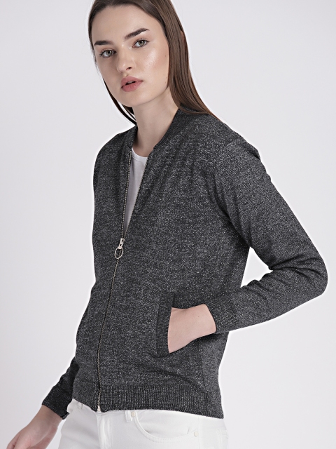 

Chemistry Women Charcoal Grey Lurex Zip-Up Cardigan