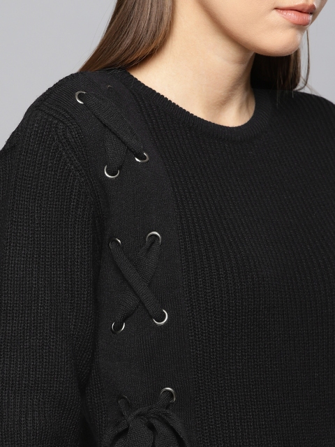 

Chemistry Women Black Self Design Pullover