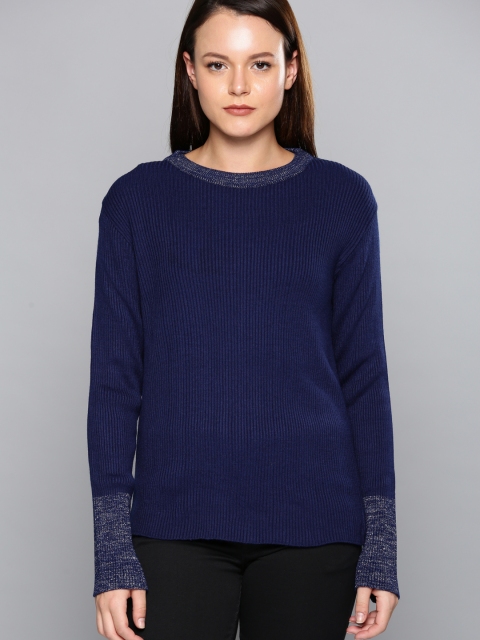 

Chemistry Women Blue Solid Lurex Sweater