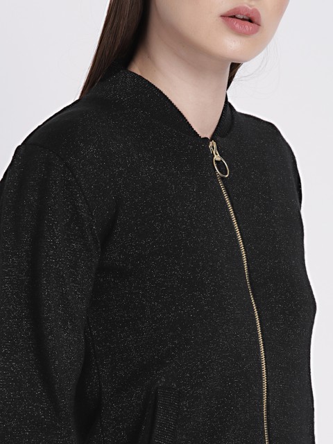 

Chemistry Women Black Lurex Zip-Up Cardigan