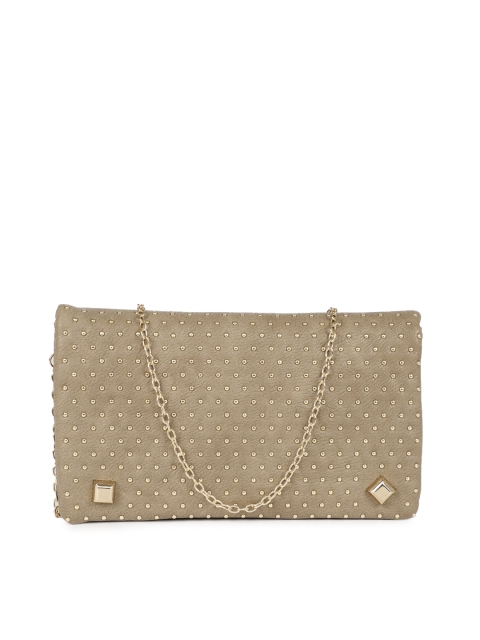 

E2O Beige Studded Foldover Clutch, Brown