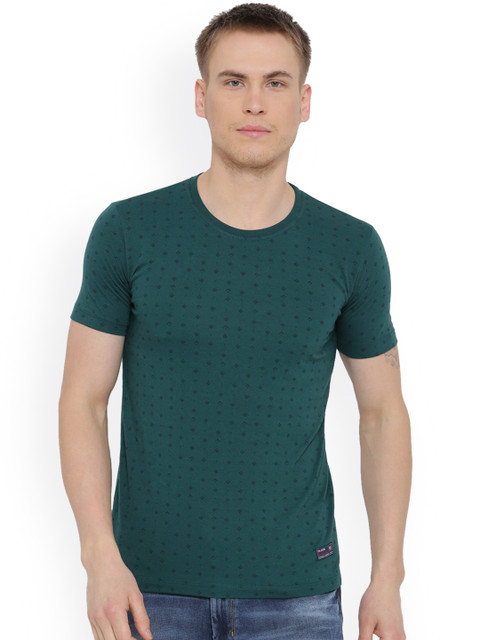 

Duke Men Green Printed Round Neck T-shirt