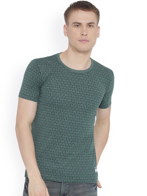 

Duke Men Green Printed Round Neck T-shirt