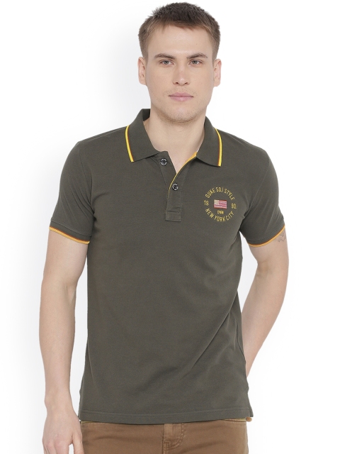 

Duke Men Olive Green Solid Polo Collar T-shirt
