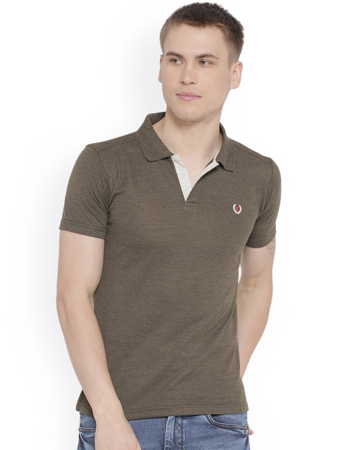 

Duke Men Olive Green Solid Polo Collar T-shirt
