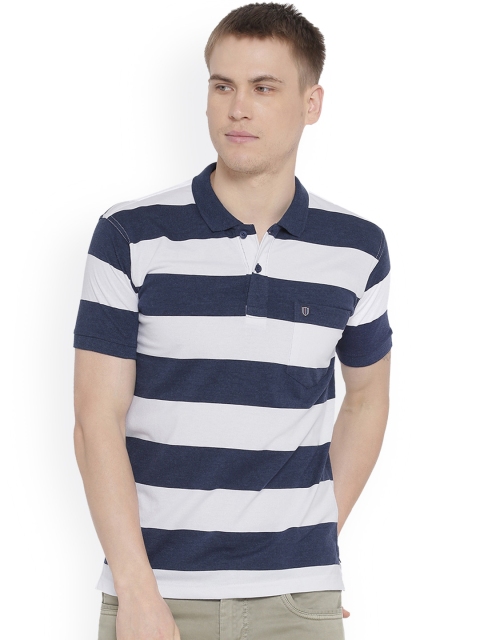 

Duke Men Blue Striped Polo Collar T-shirt