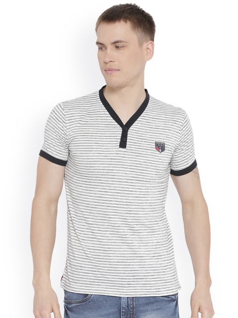 

Duke Men White Striped Henley Neck T-shirt