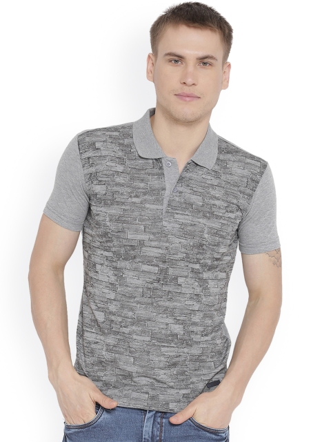 

Duke Men Grey Melange Printed Polo Collar T-shirt