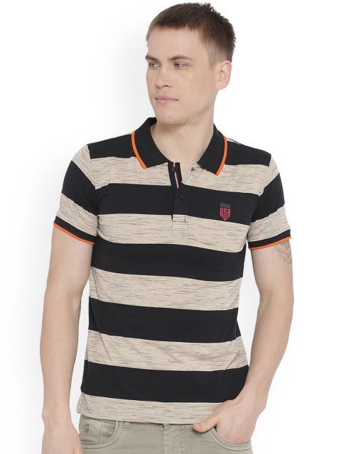 

Duke Men Black & Brown Striped Polo Collar T-shirt