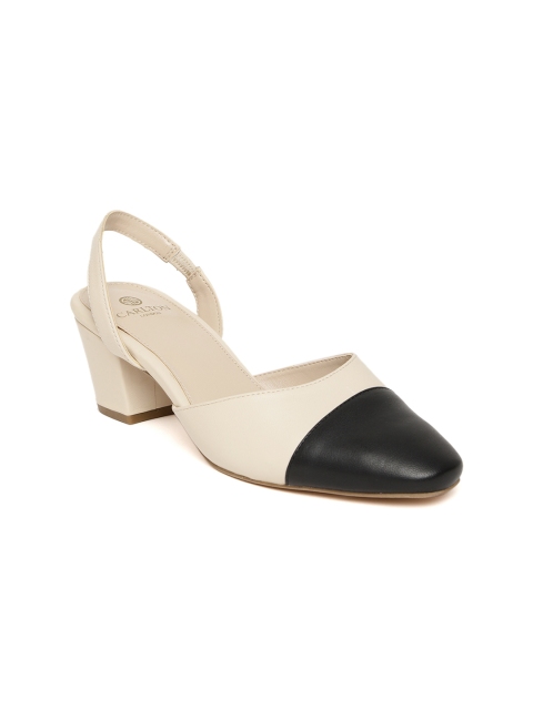 

Carlton London Women Beige & Black Leather Colourblocked Pumps
