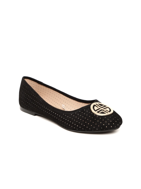 

Carlton London Women Black Suede Leather Perforated Ballerinas