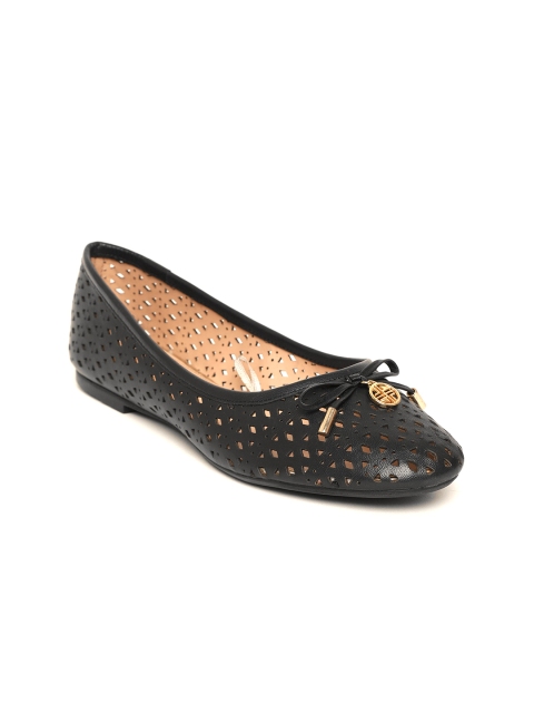 

Carlton London Women Black Leather Ballerinas with Laser Cuts