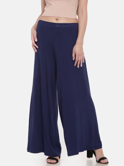 

Go Colors Women Navy Blue Solid Wrinkle Resistant Wide Leg Palazzos