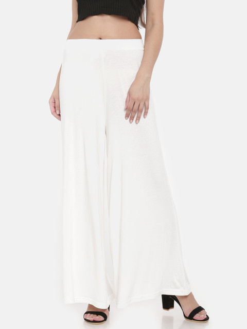

Go Colors Women Off-White Solid Wrinkle Resistant Wide Leg Palazzos