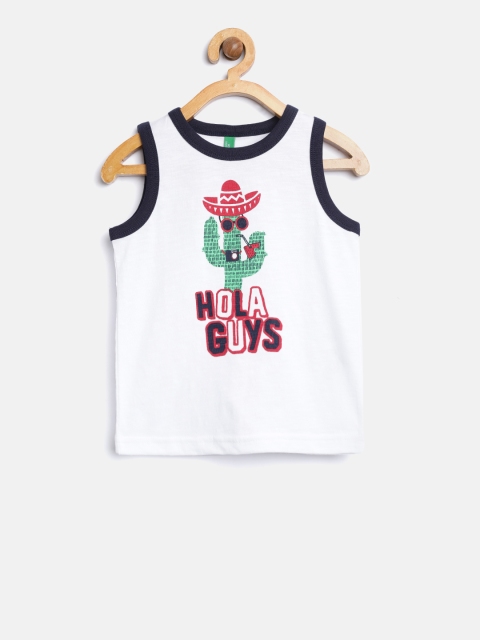 

United Colors of Benetton Boys White Printed Round Neck T-shirt