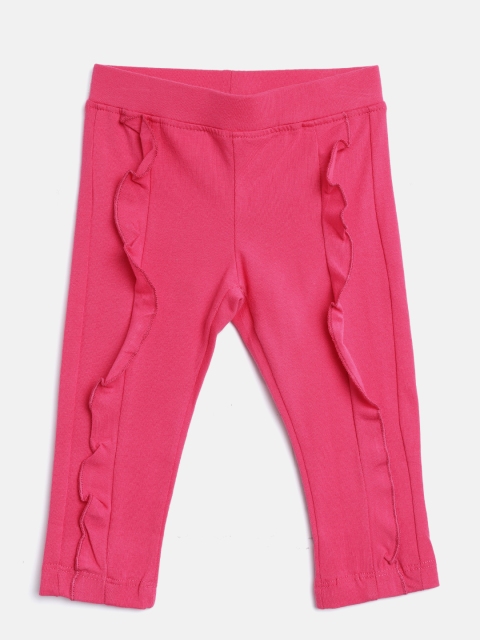 

United Colors of Benetton Girls Solid Ruffled Treggings, Pink