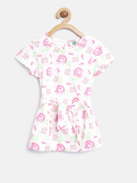 

United Colors of Benetton Girls White & Pink Floral Print A-Line Dress