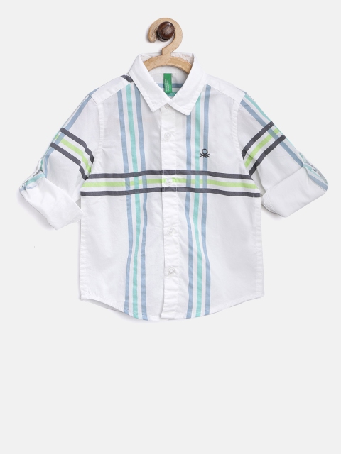 United Colors of Benetton Boys White Regular Fit Checked Casual Shirt