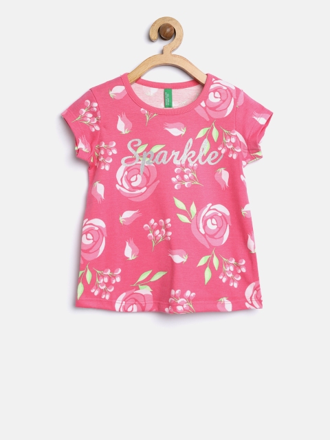 

United Colors of Benetton Girls Pink Floral Printed T-shirt