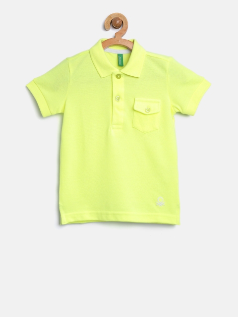 

United Colors of Benetton Boys Fluorescent Green Solid Polo Collar T-shirt