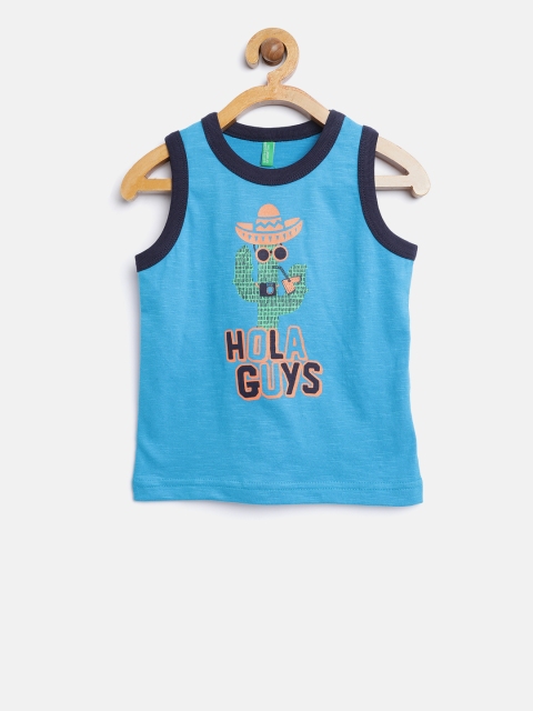 

United Colors of Benetton Boys Blue Printed Sleeveless Round Neck T-shirt