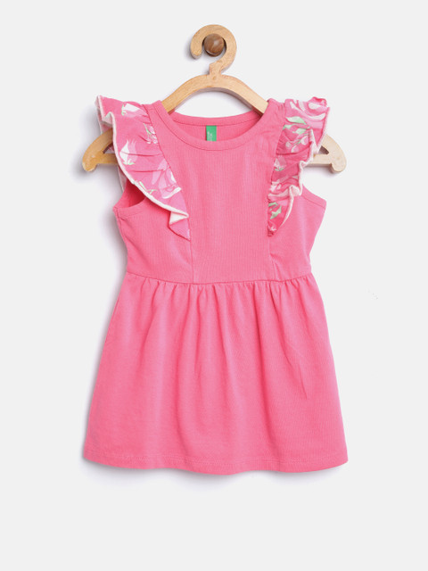 

United Colors of Benetton Girls Pink Solid Fit and Flare Dress