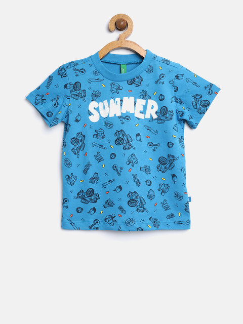 

United Colors of Benetton Boys Blue Printed Round Neck T-shirt