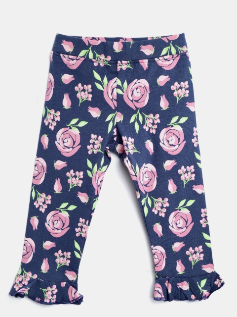

United Colors of Benetton Girls Navy Blue & Pink Floral Print Leggings
