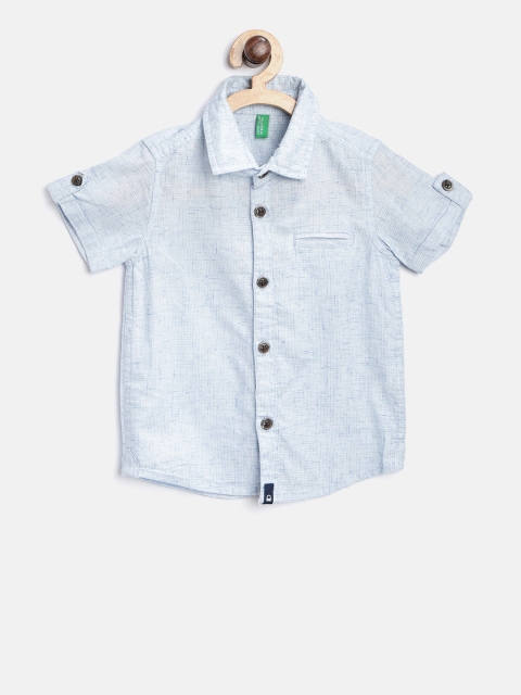 

United Colors of Benetton Boys Blue Regular Fit Self-Checked Casual Shirt