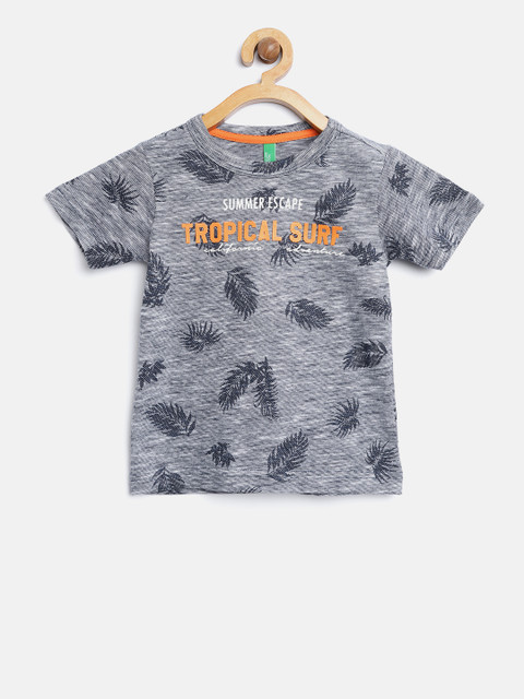 

United Colors of Benetton Boys Navy Blue & White Printed Round Neck T-shirt