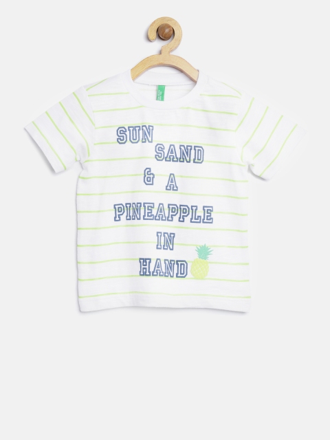 United Colors of Benetton Boys White Striped Round Neck T-shirt