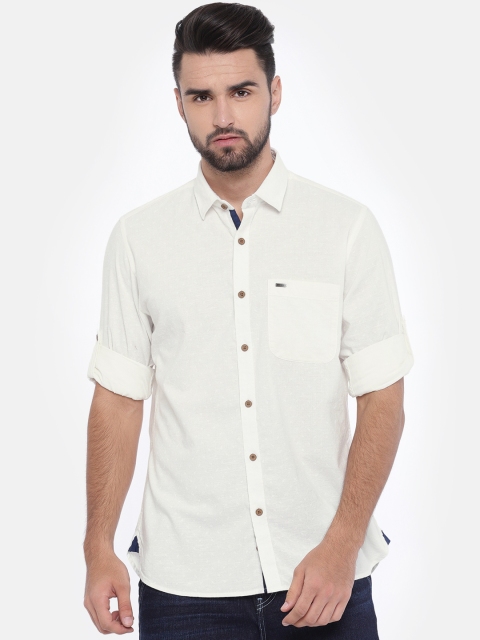 

Peter England Casuals Men White Slim Fit Printed Casual Shirt