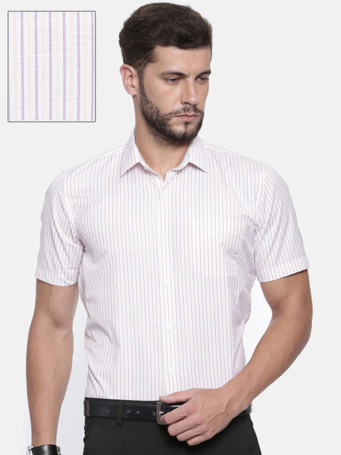 

Peter England Men Pink & Yellow Slim Fit Striped Formal Shirt
