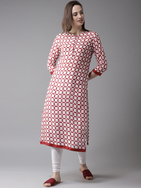 

HERE&NOW Women Off-White & Red Printed Straight Kurta