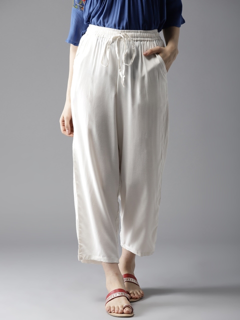

HERE&NOW Women Off-White Solid Straight Palazzos