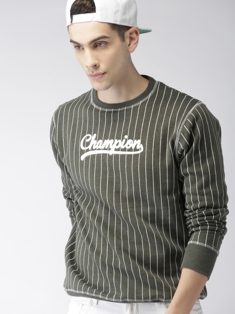 

Harvard Men Olive Green Striped Sweatshirt
