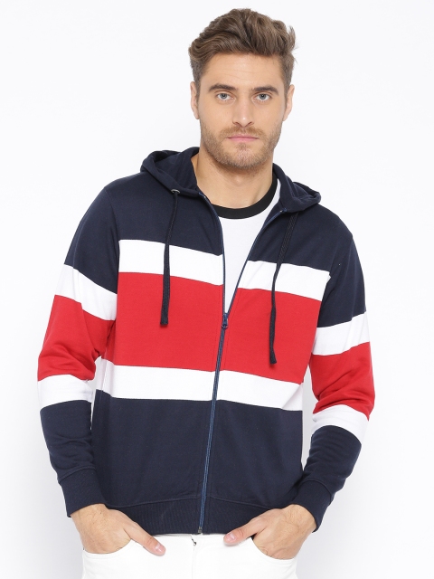 

Harvard Men Navy Blue & Red Colourblocked Hooded Sweatshirt