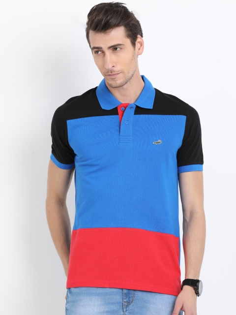 

Crocodile Men Blue & Red Colourblocked Polo Collar T-shirt