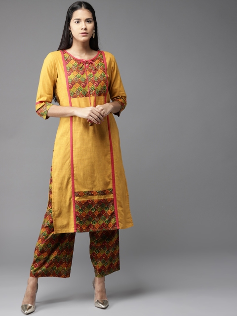 

HERE&NOW Women Mustard Yellow Yoke Design Kurta with Palazzos