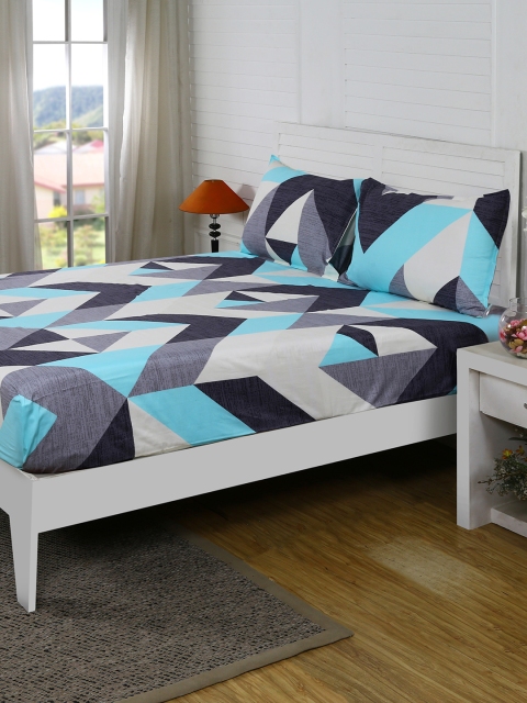 

MASPAR Blue 210 TC Cotton Fine Queen Bedsheet with 2 Pillow Covers