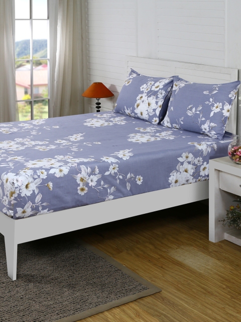 

MASPAR Blue 210 TC Cotton Fine Queen Bedsheet with 2 Pillow Covers