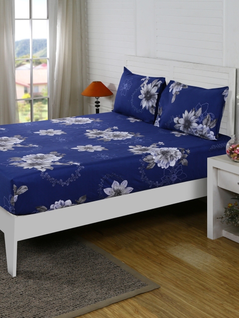 

MASPAR Blue 210 TC Cotton Fine Queen Bedsheet with 2 Pillow Covers