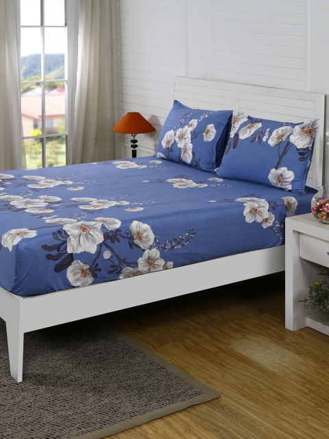 

MASPAR Blue 210 TC Cotton Fine Queen Bedsheet with 2 Pillow Covers