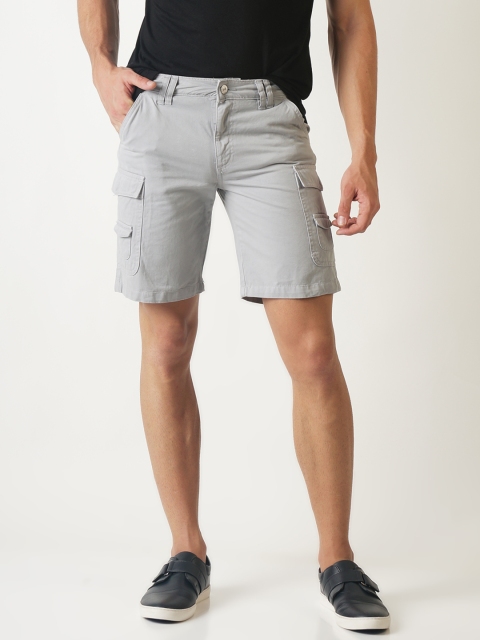 

Blue Saint Men Grey Solid Slim Fit Cargo Shorts