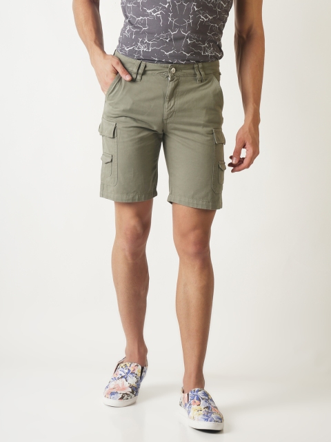 

Blue Saint Men Olive Green Solid Slim Fit Cargo Shorts