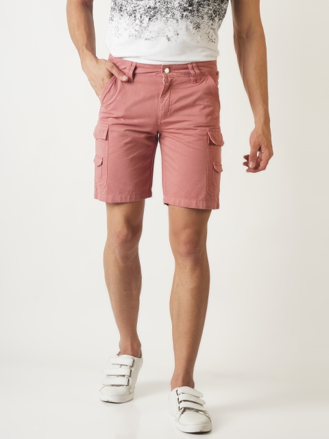 

Blue Saint Men Peach-Coloured Solid Slim Fit Cargo Shorts