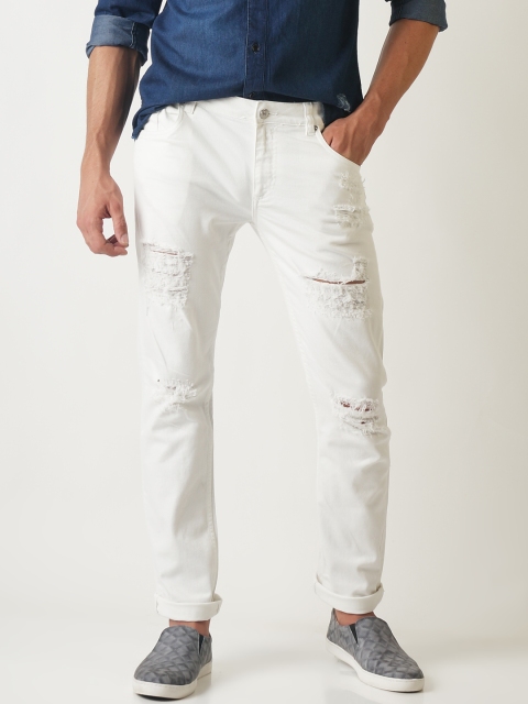 

Blue Saint Men White Slim Fit Mid-Rise Mildly Distressed Stretchable Jeans